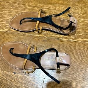 Sergio Rossi Black and Tan Rubber Sandals size 39